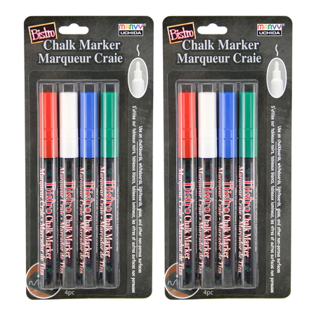 MARVY UCHIDA Bistro Chalk Markers, Fine Tip, 4 Colors Per Set, PK2 482_4E